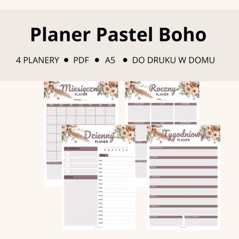 Planery Pastel Boho – dzienny, tygodniowy, miesięczny i roczny PDF