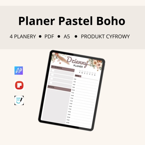 Planery Pastel Boho – dzienny, tygodniowy, miesięczny i roczny PDF